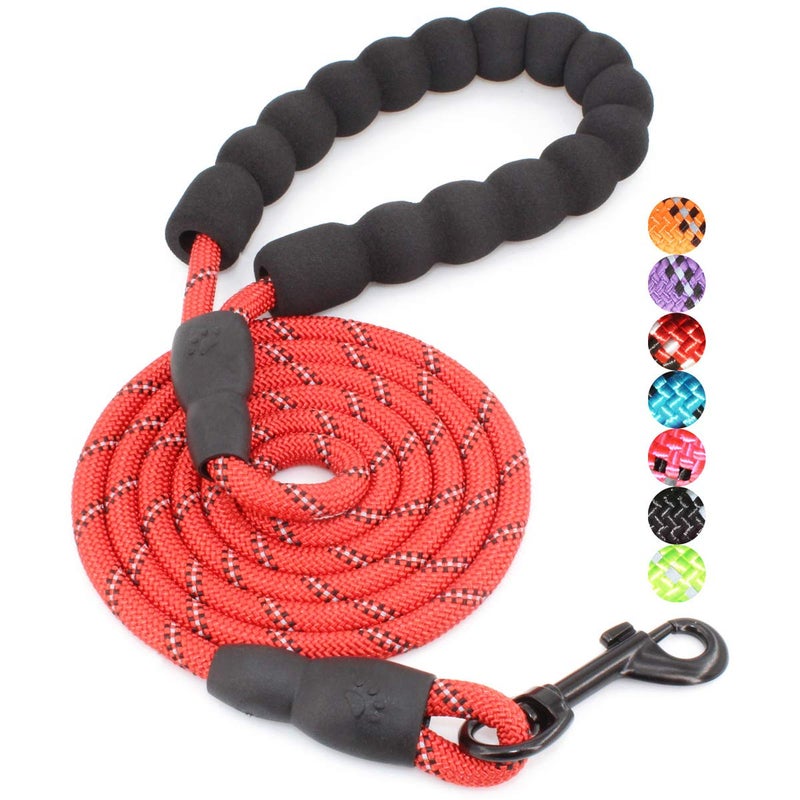 BAAPET 2/4/5/6 FT Dog Leash with Comfortable Padded Handle and Highly Reflective Threads for Small Medium and Large Dogs (5FT-1/3'', Red) - Image 1